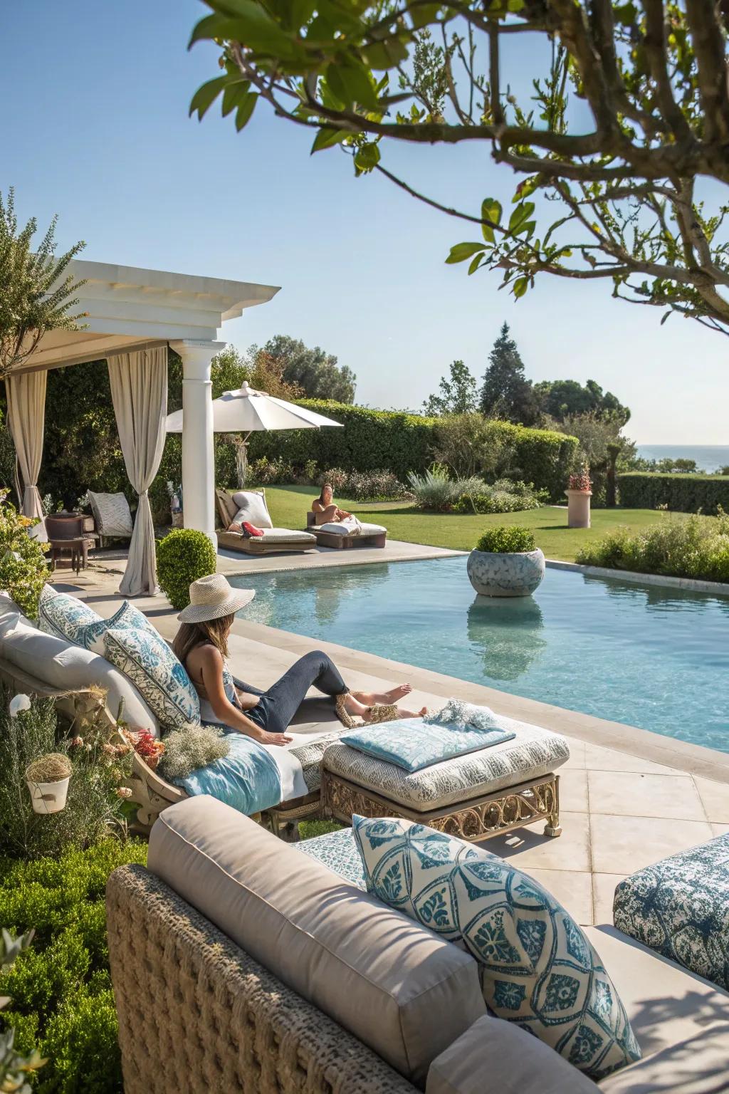 Provide comfort and style with poolside lounge areas.