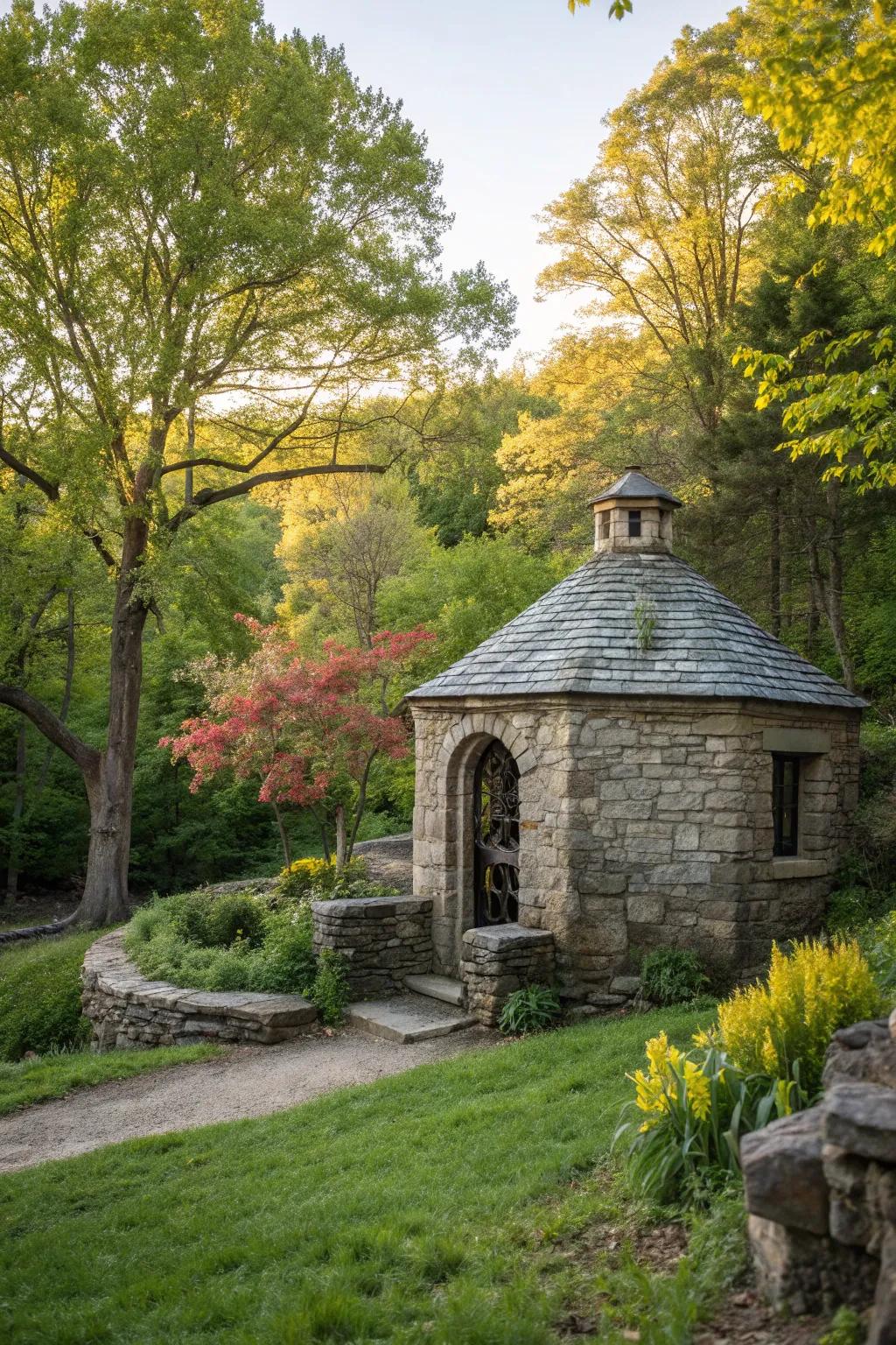 A stone well house that stands the test of time.
