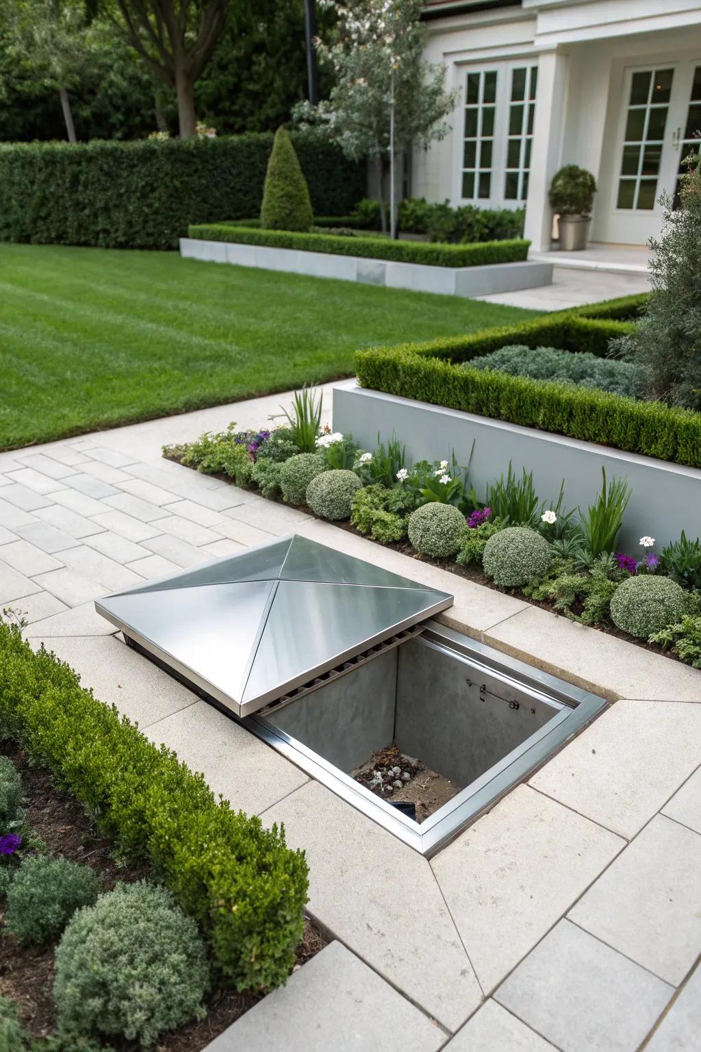Sleek aluminum covers provide a modern edge to garden aesthetics.
