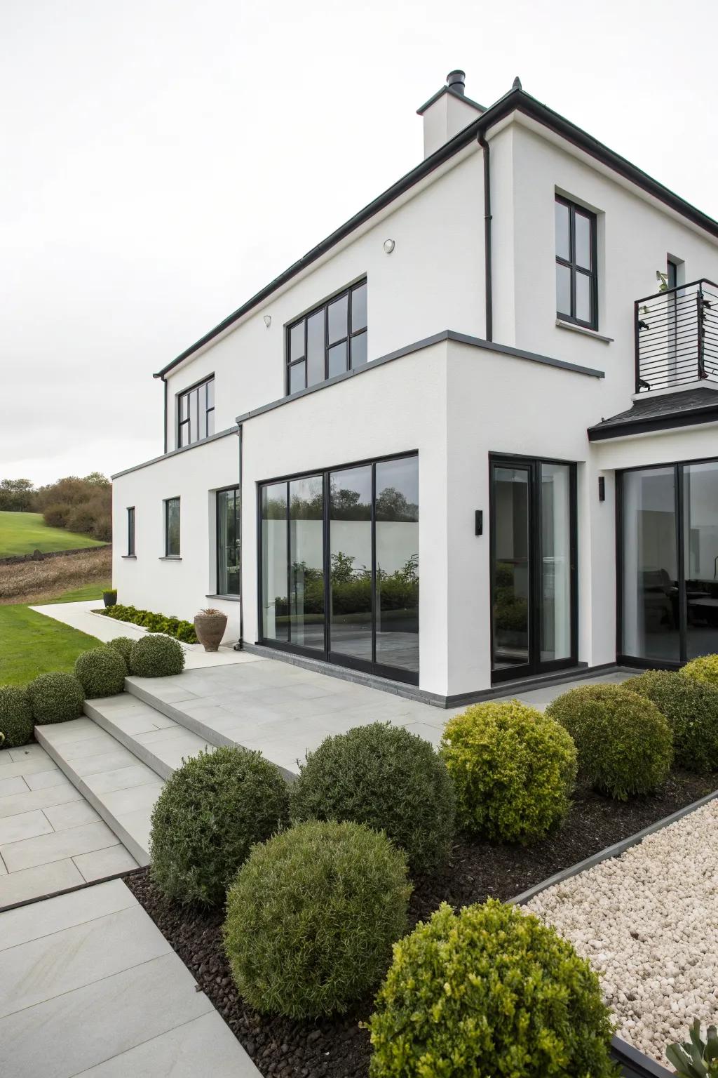 Crisp white paint accentuates the modern design of this home.