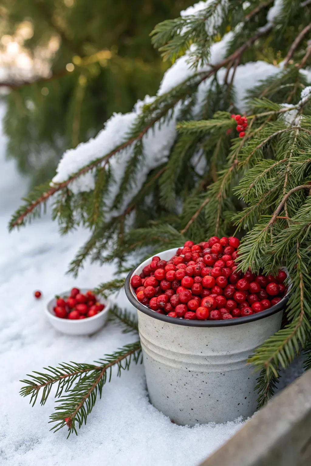 Red berries add a cheerful pop of color to winter arrangements