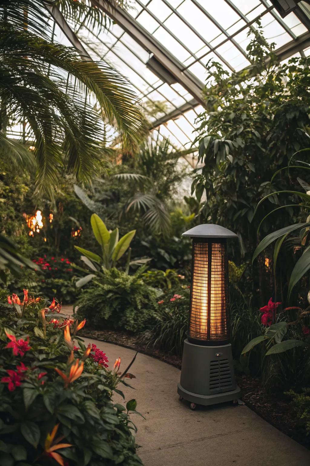 Efficient heating keeping greenhouse plants thriving.
