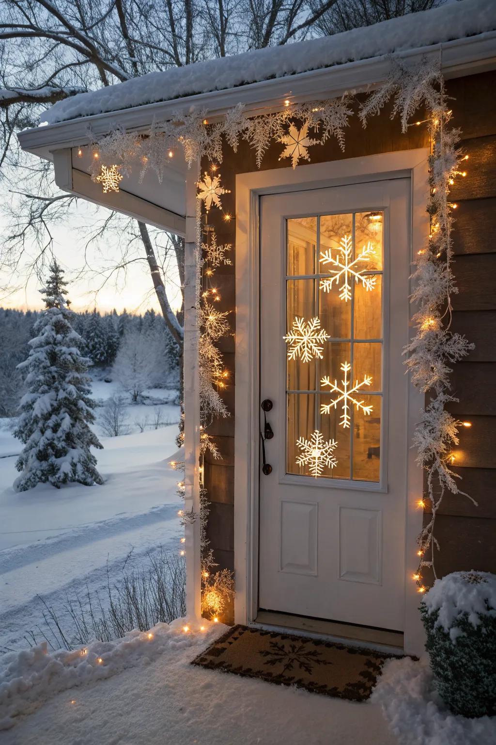 Step into a winter wonderland with this enchanting door design.