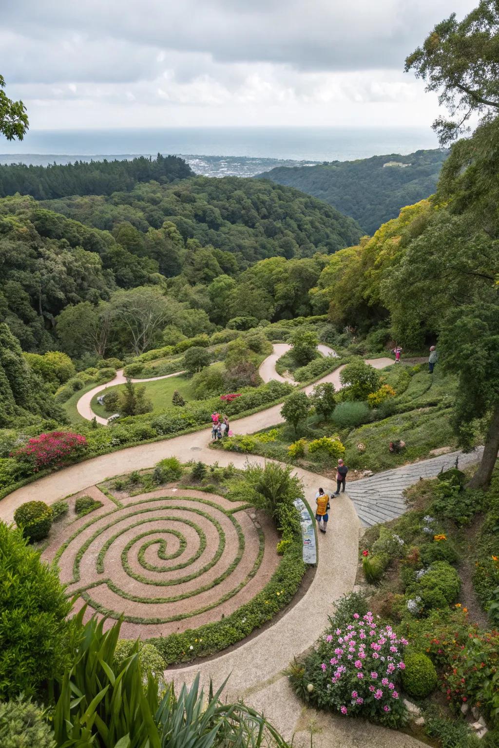 A spiral garden layout that draws you into its tranquil center.