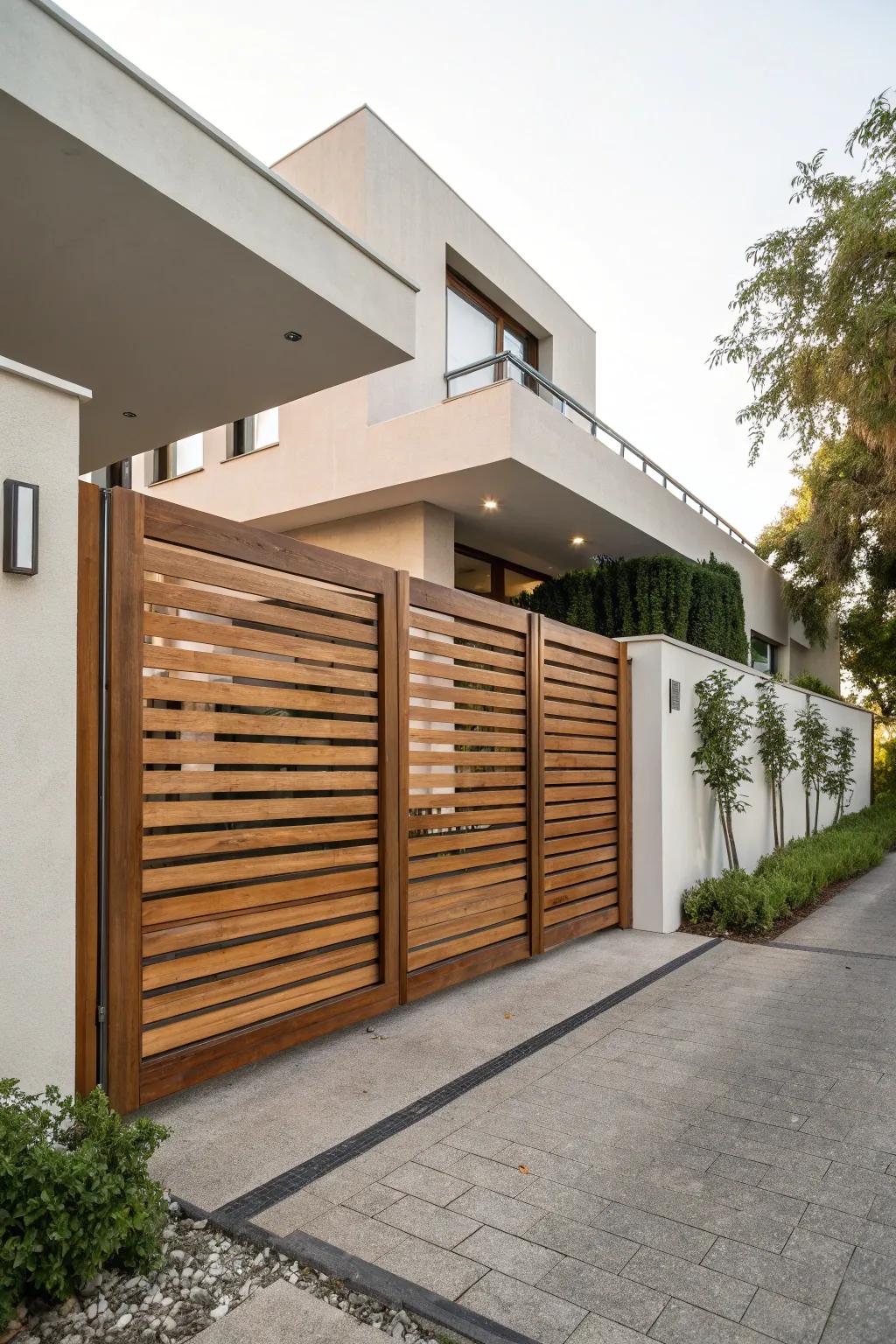 A sleek modern slatted gate for those who love a minimalist aesthetic.