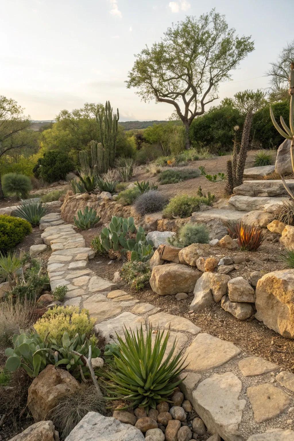 Rock gardens add texture and visual interest to your xeriscape.
