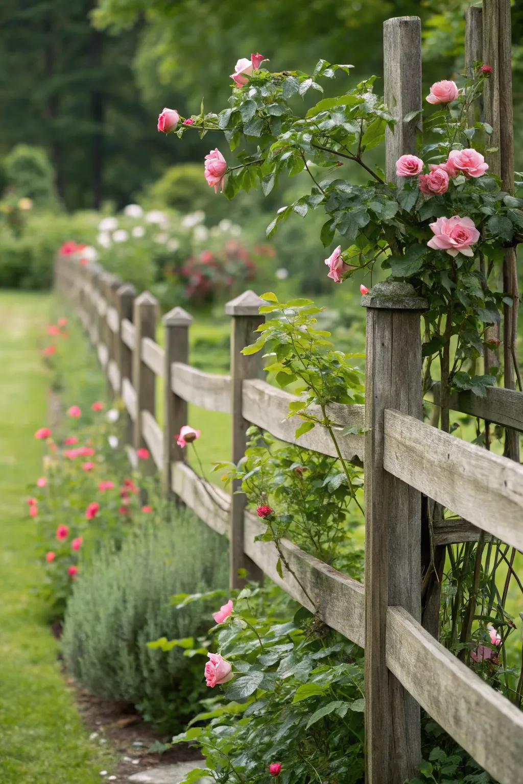 Wooden fences bring warmth and charm to any garden setting.