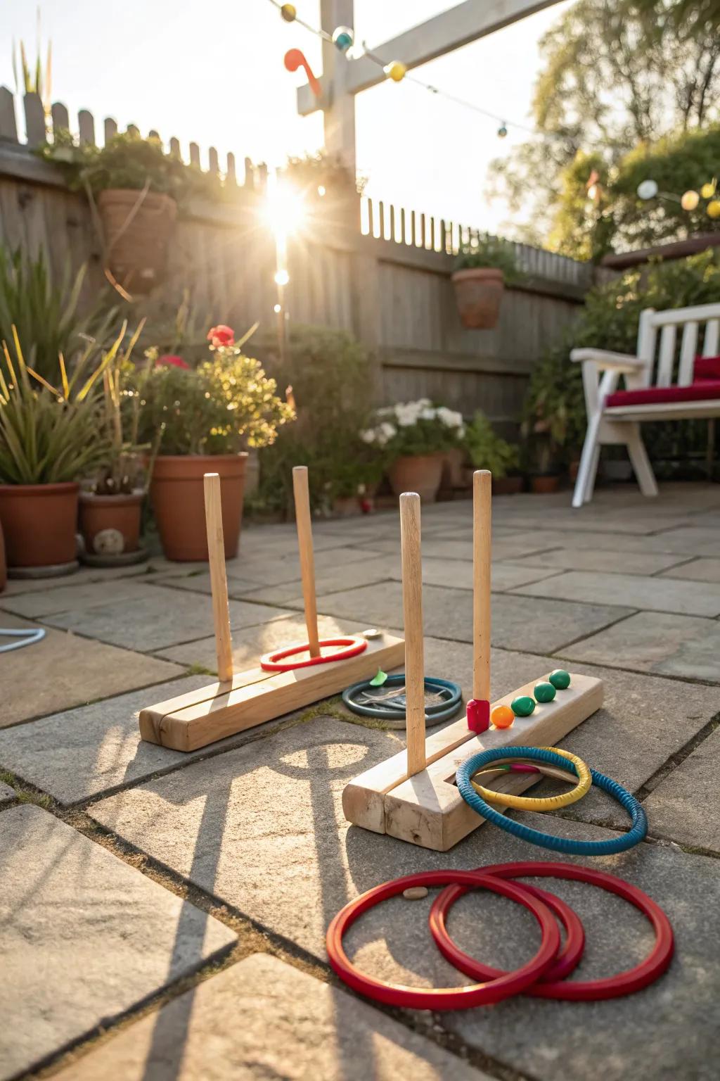 Add a pop of color with a DIY ring toss game.