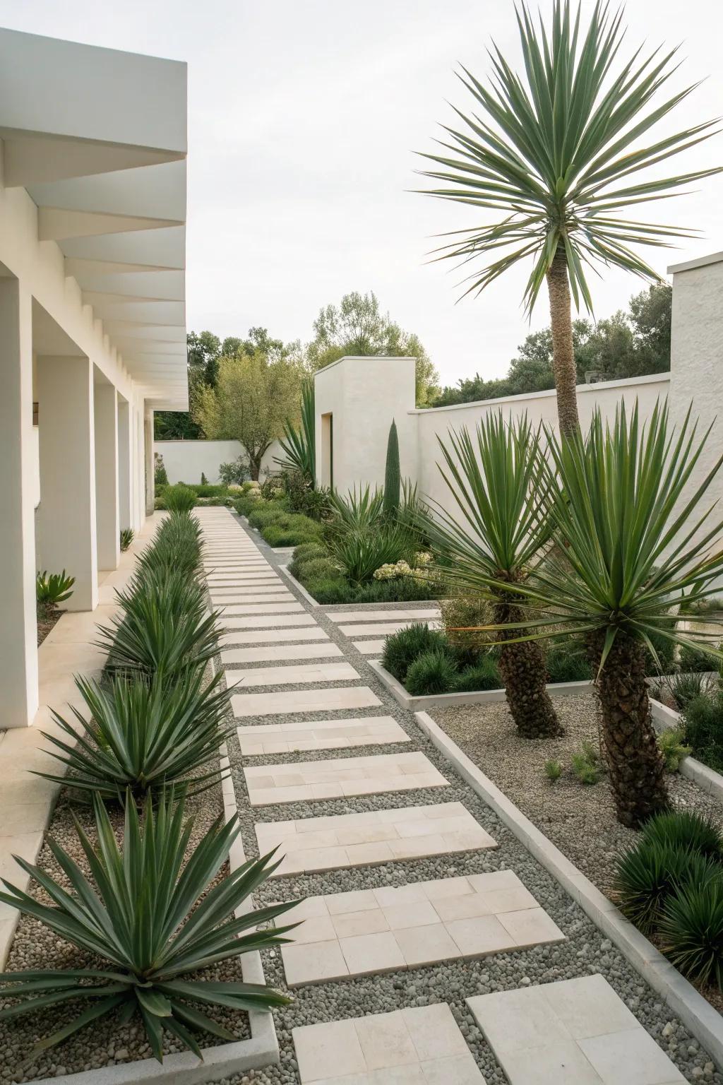 Yucca plants in a modern minimalist garden setting.