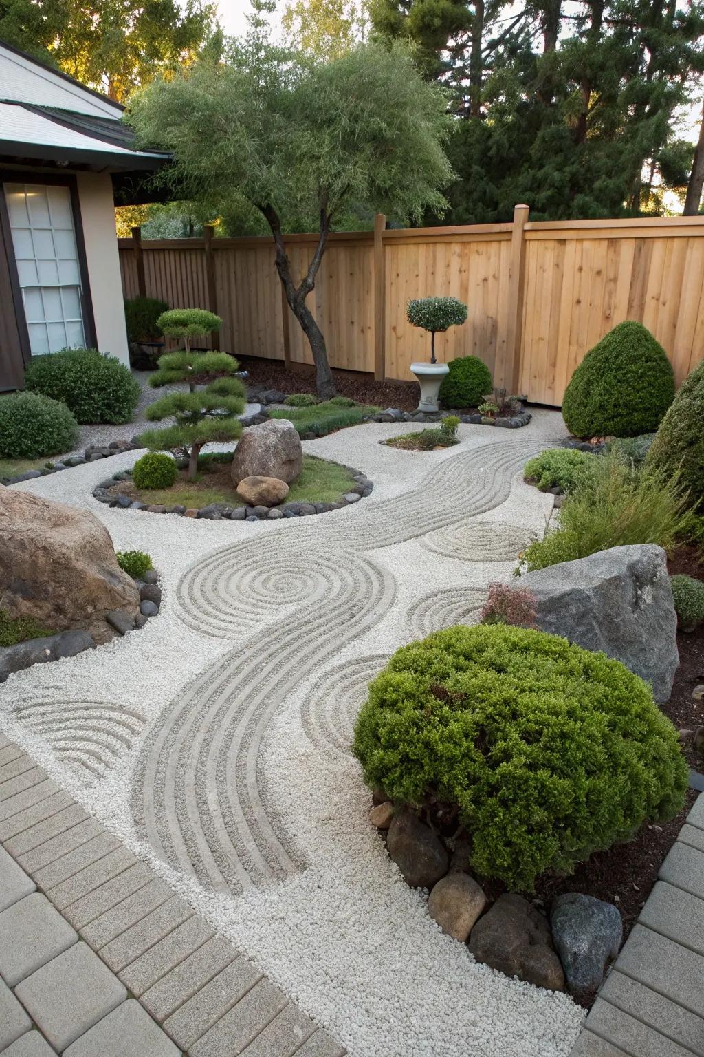 Intricate gravel patterns create a calming effect.