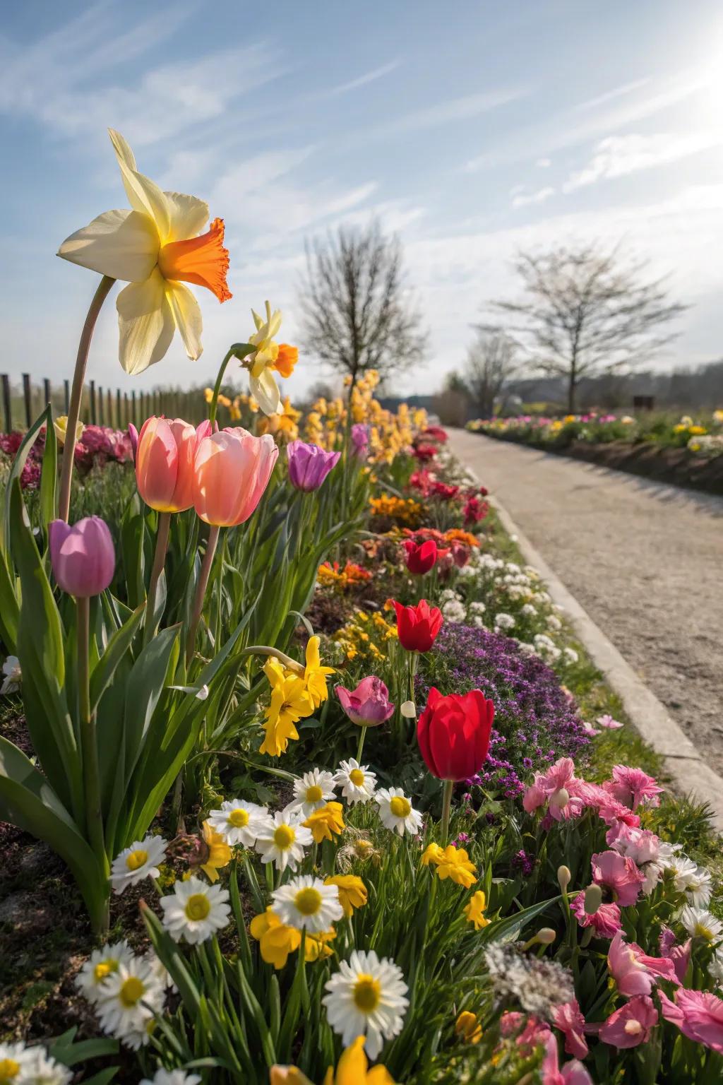 A seasonal flower bed offers continuous color and interest.