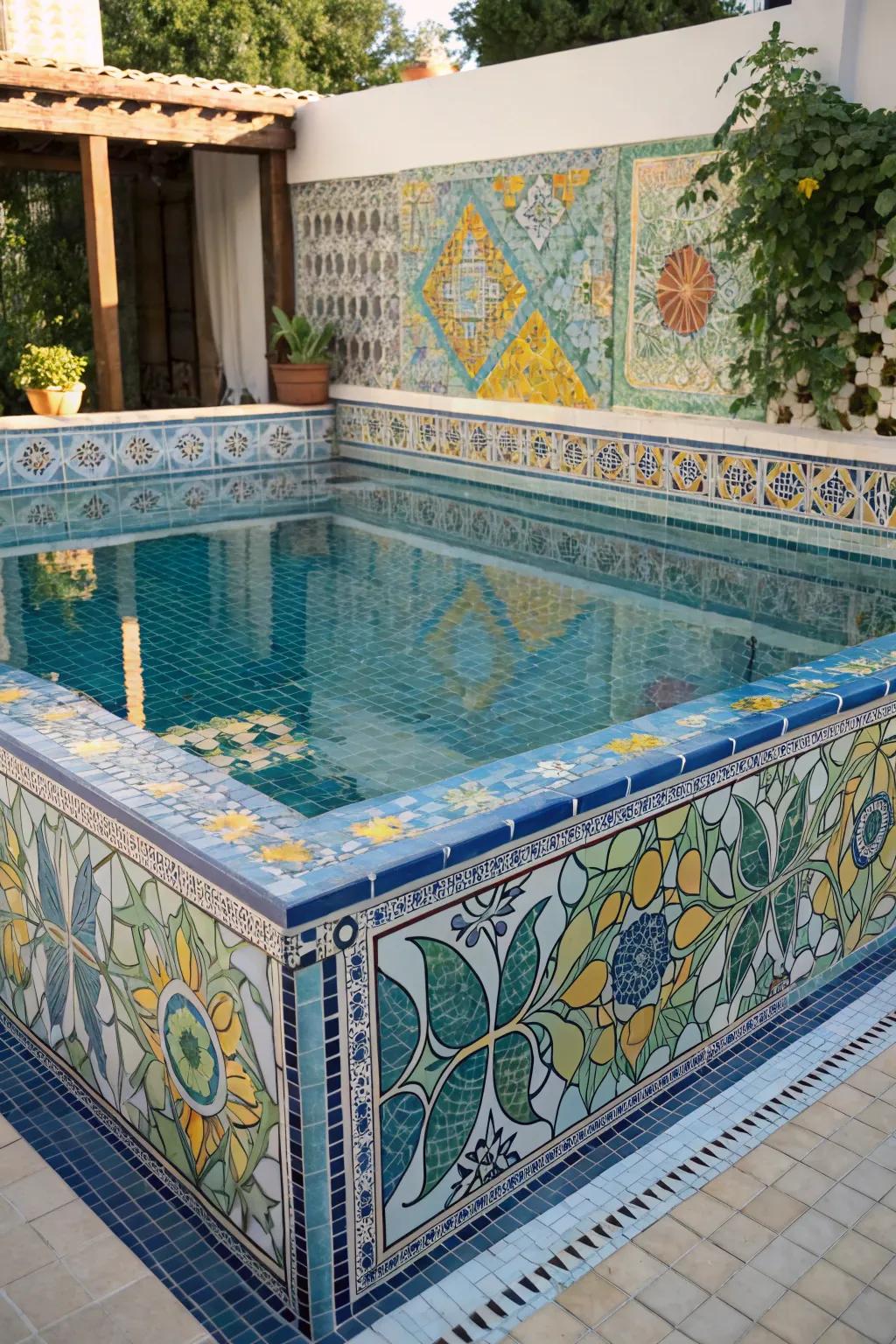 Tile mosaics bring unique artistry to pool designs.