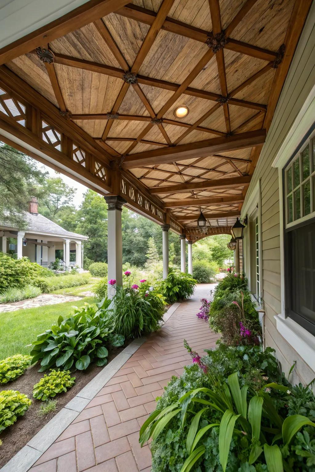 A unique ceiling design adds character and charm to your porch.