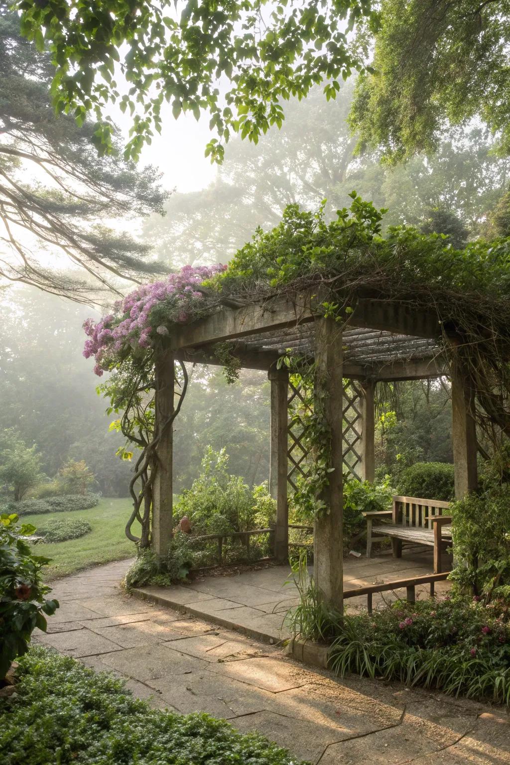 A quiet, secluded pergola retreat for peaceful moments.