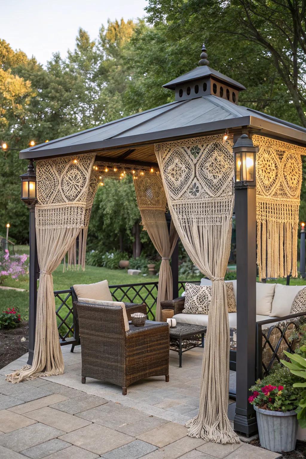 A mix of textures keeps this gazebo visually engaging and stylish.