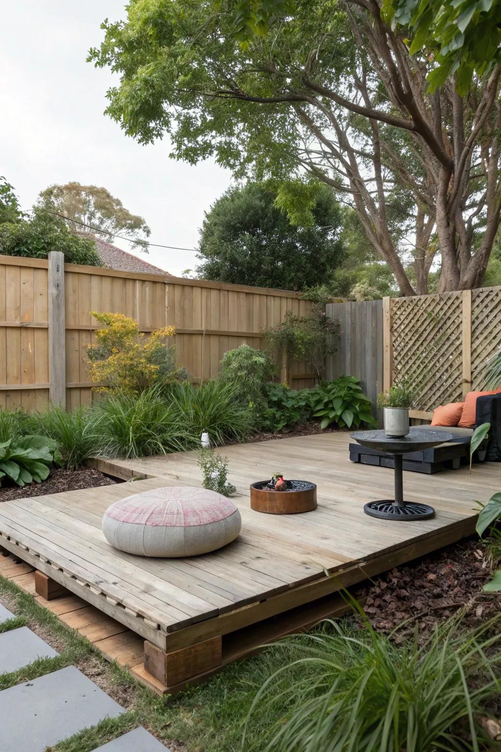 Pallet platforms elevate your meditation experience.