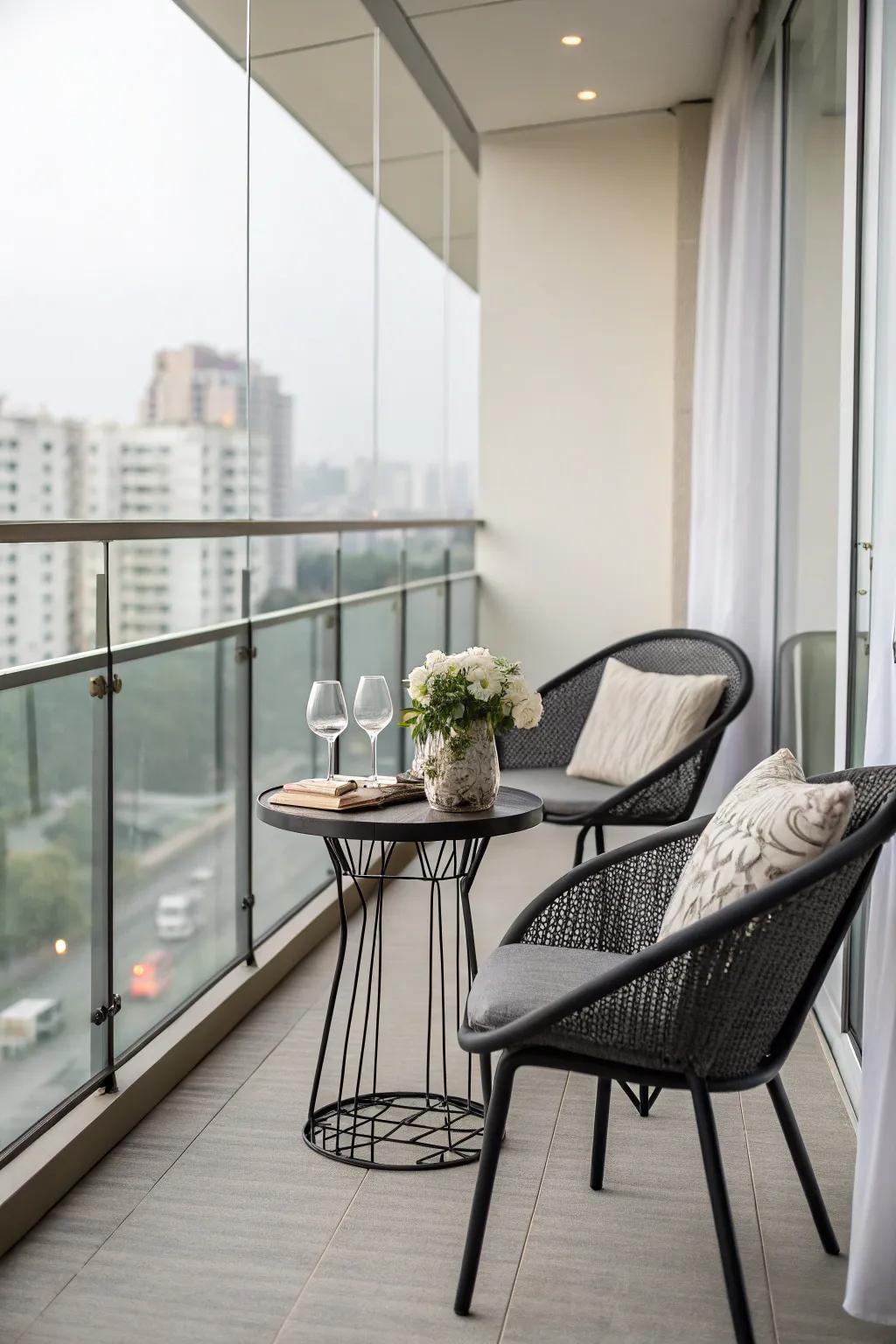 Balcony with plexiglass panels for a modern, elegant touch.