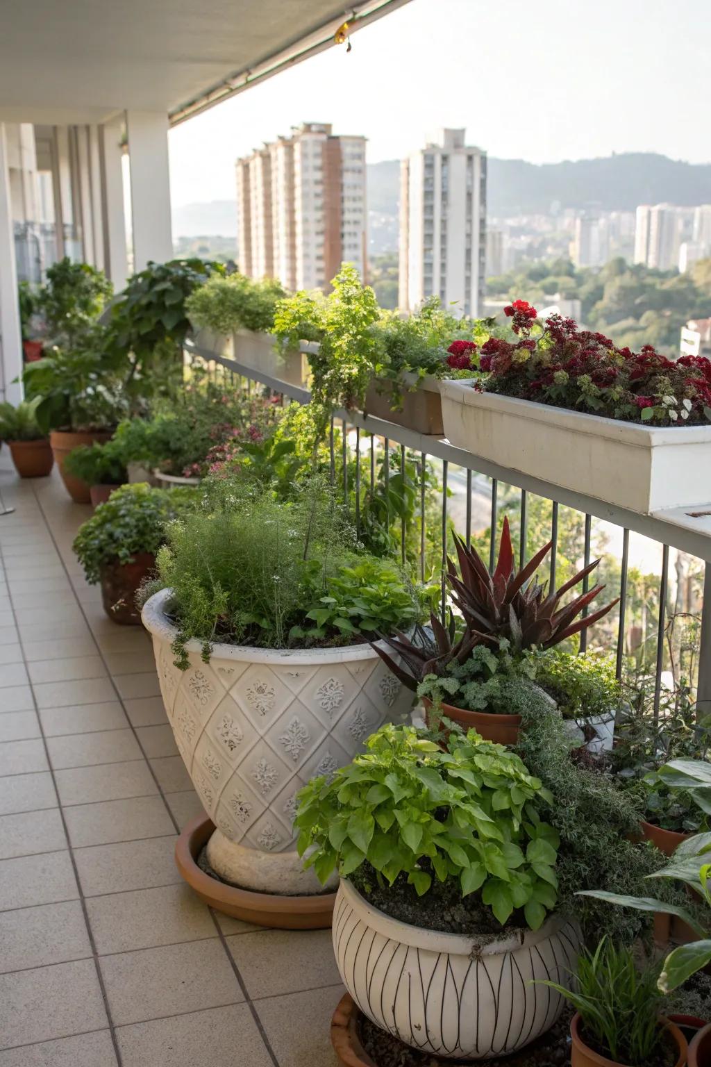Artful planter arrangements add visual interest to your balcony.