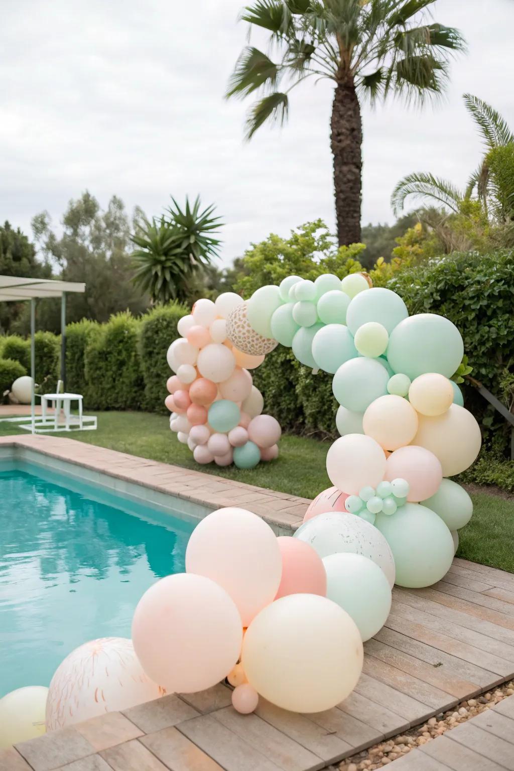 Eco-friendly balloons offer a sustainable touch to festive poolside decor.