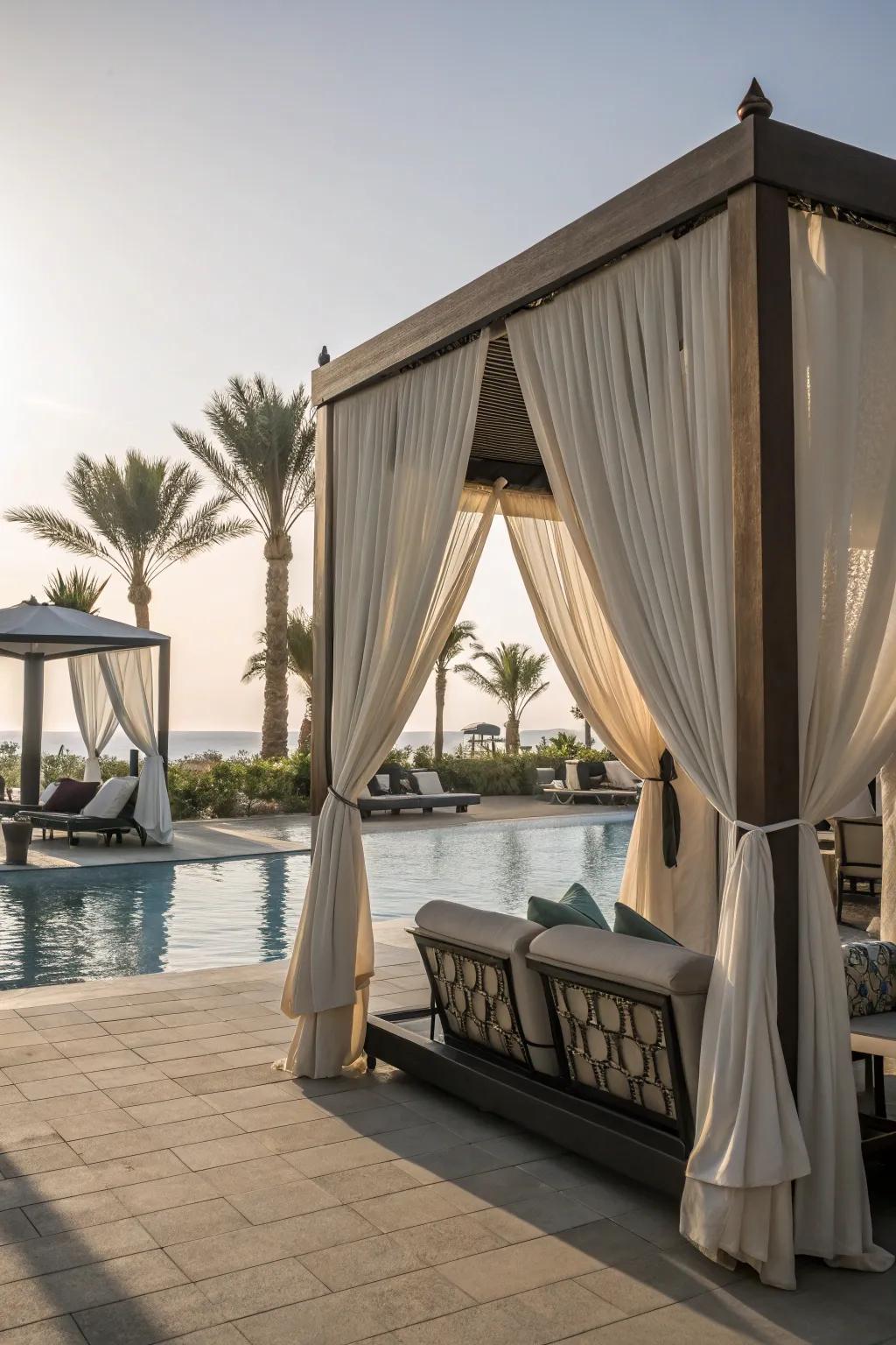 A beach cabana offers shade and elegance