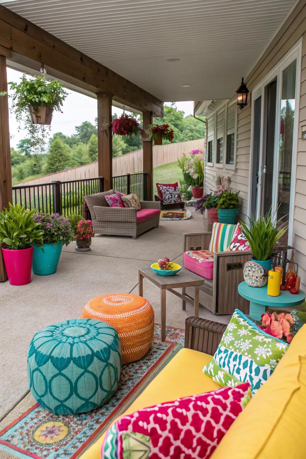 Brighten your patio with colorful accent pieces.