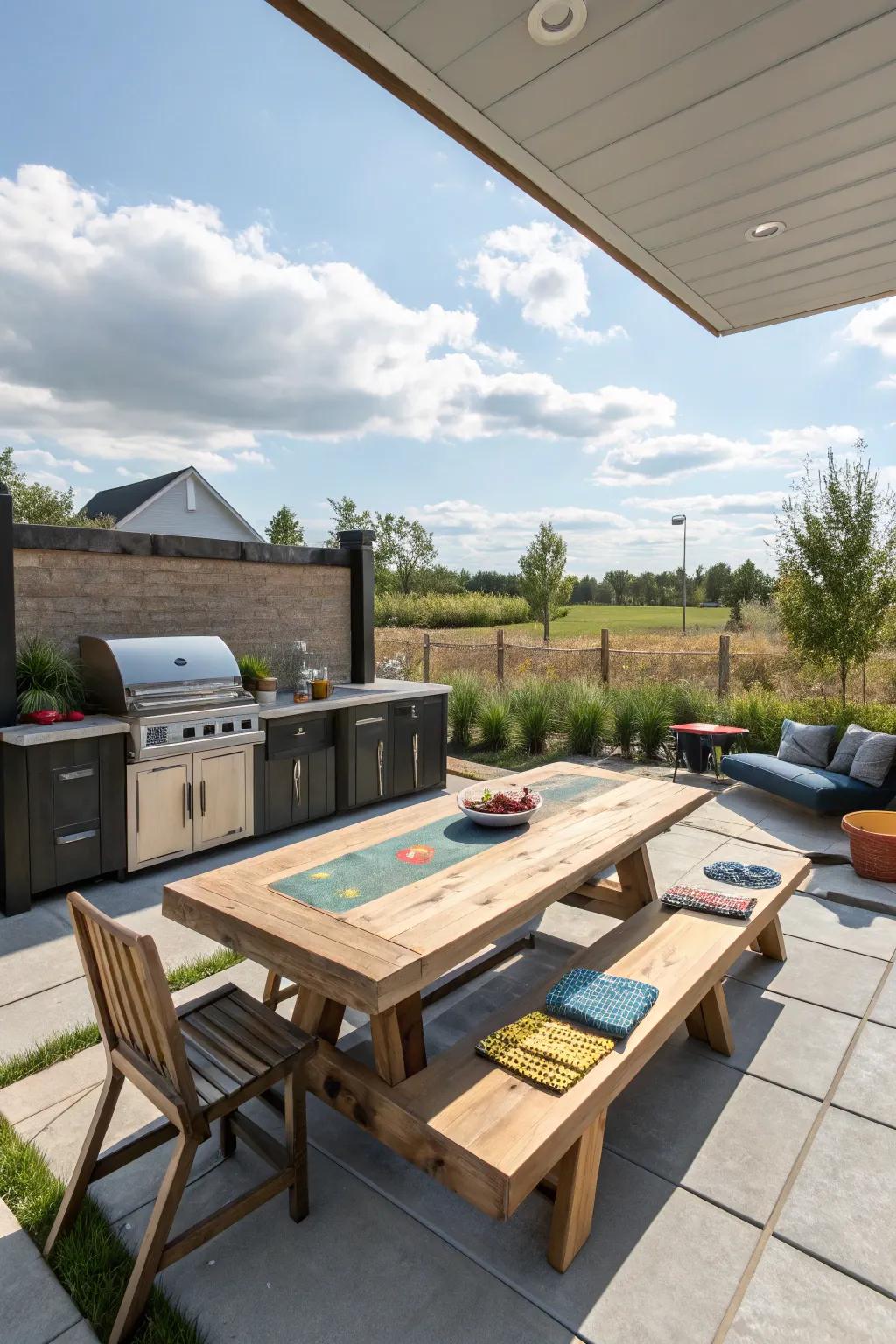 A family-friendly fun zone encourages togetherness and enjoyment around the grill.