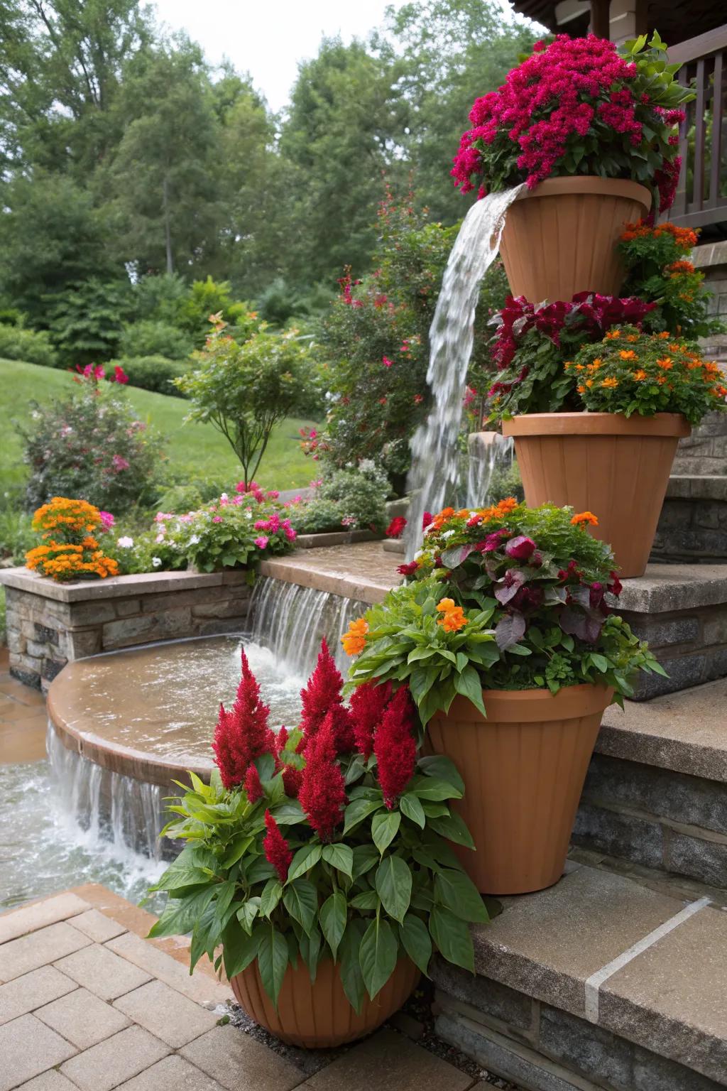 A cascading arrangement creates a stunning celosia display.