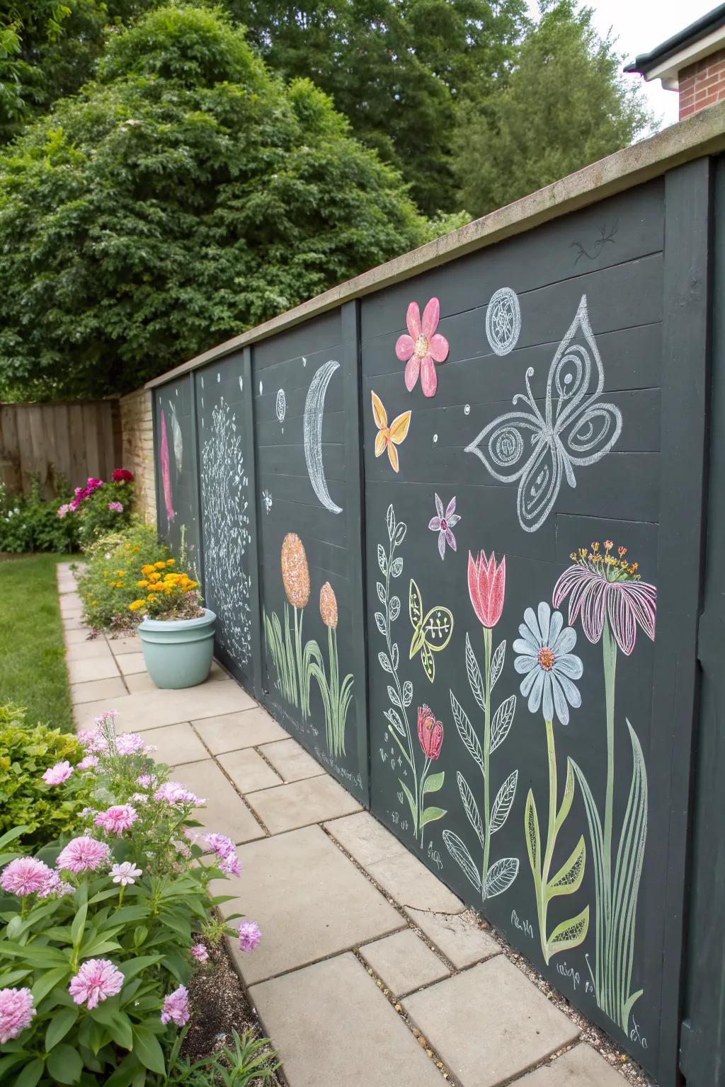 A garden wall turned into an interactive chalkboard.