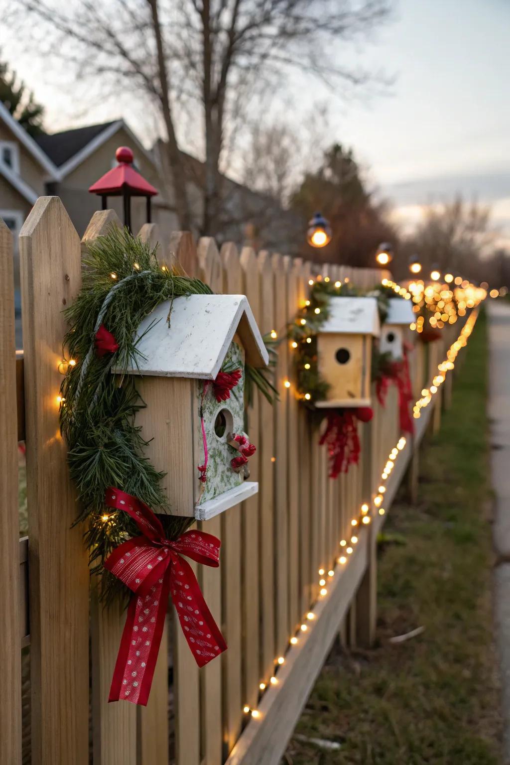 Birdhouse displays add charm and provide festive homes for birds.