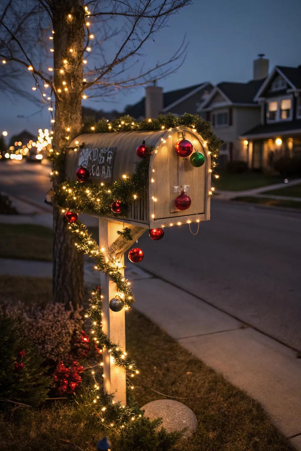 Twinkling lights add a magical glow to your mailbox.