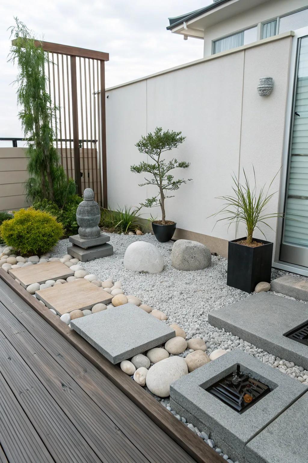 A Zen garden invites serenity and mindfulness to your deck.