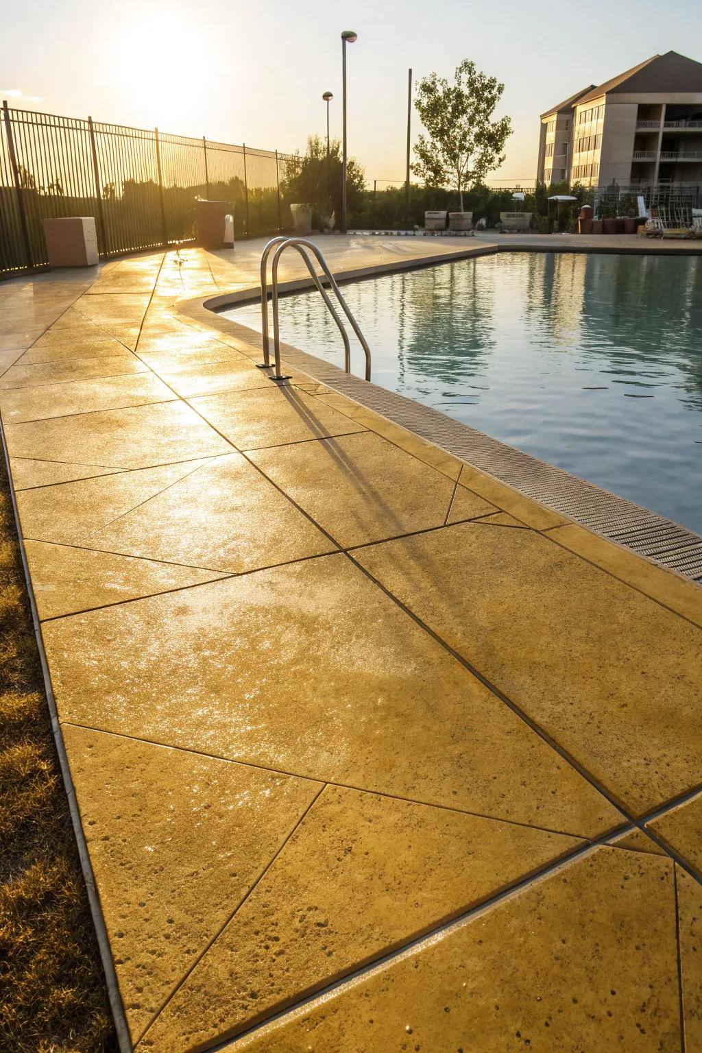 Golden hues create a sunny and inviting poolside atmosphere.