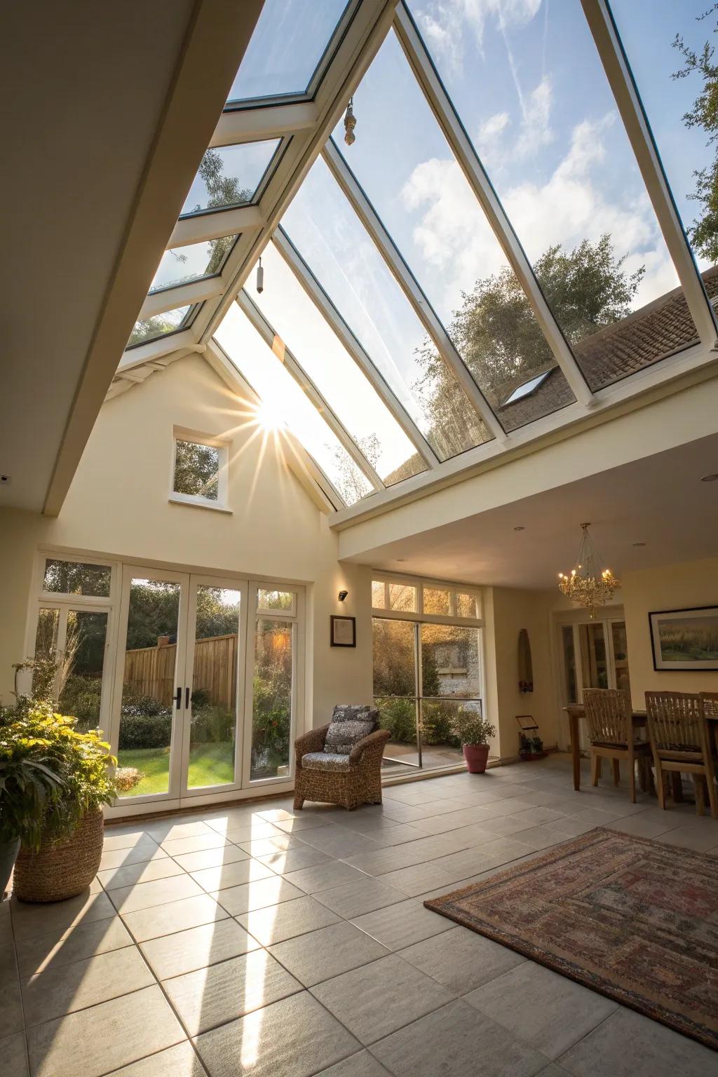 A roof lightwell bringing natural illumination into a home.