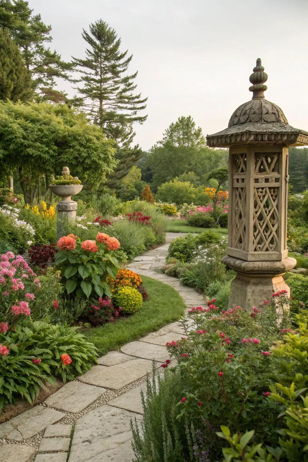 Outdoor art installations providing a personal touch to the garden.