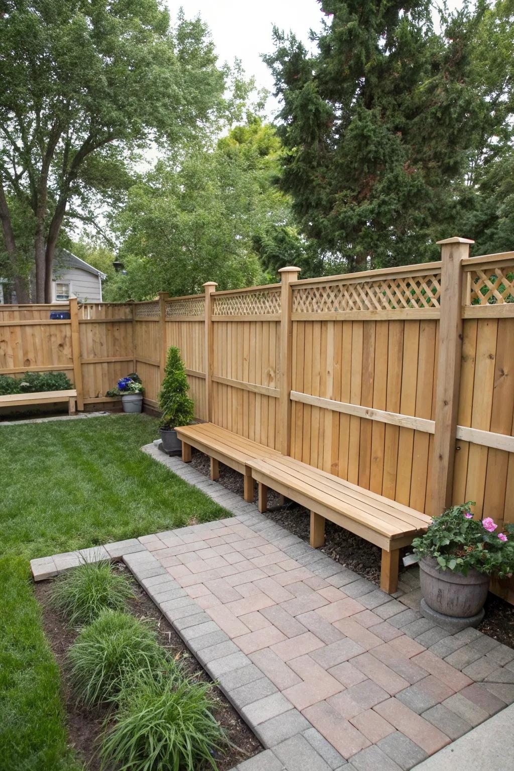 Built-in benches provide comfortable seating and enhance your fence's functionality.