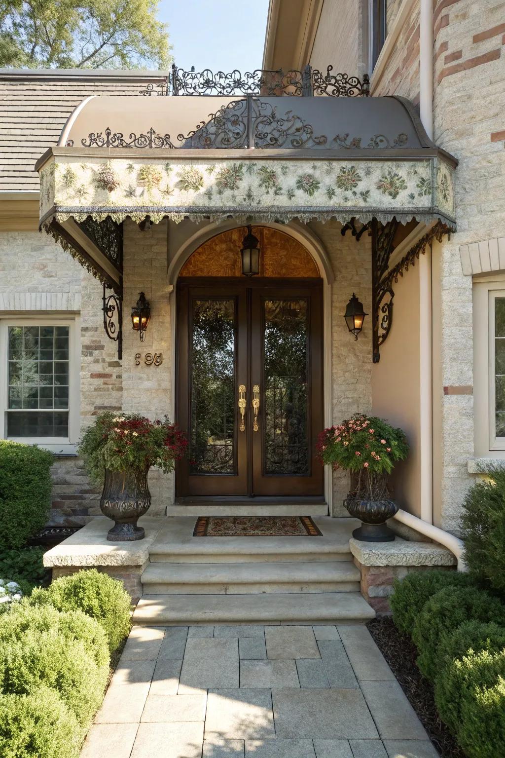 Artistic accents turn this awning into a unique masterpiece.