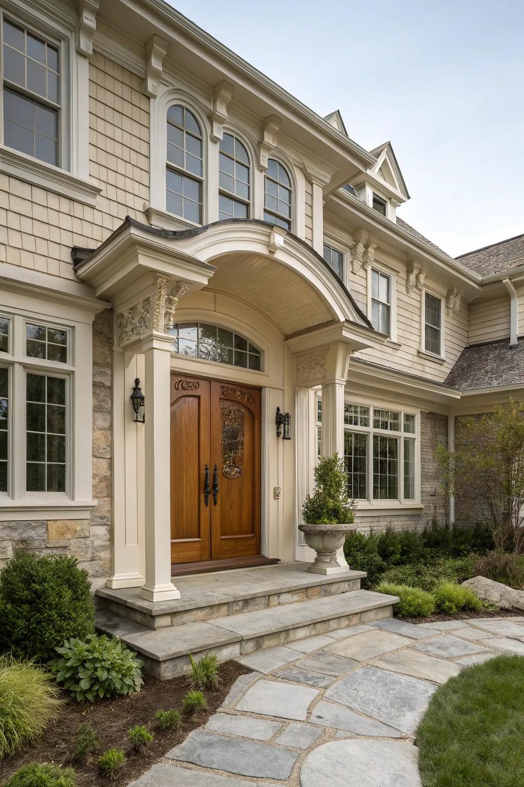 Intricate molding elevating the elegance of transom windows.