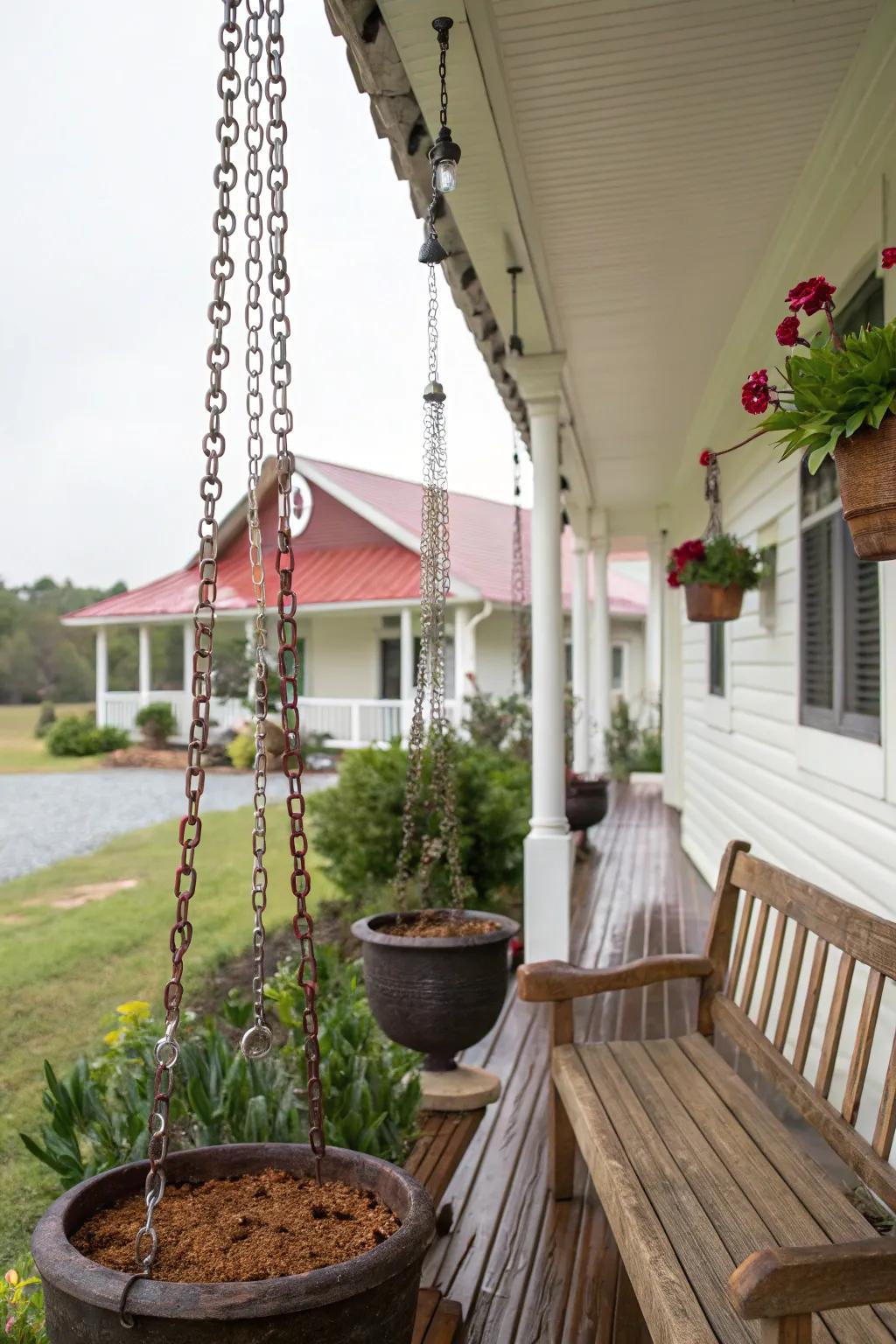 Rain chains as a functional and beautiful porch feature.