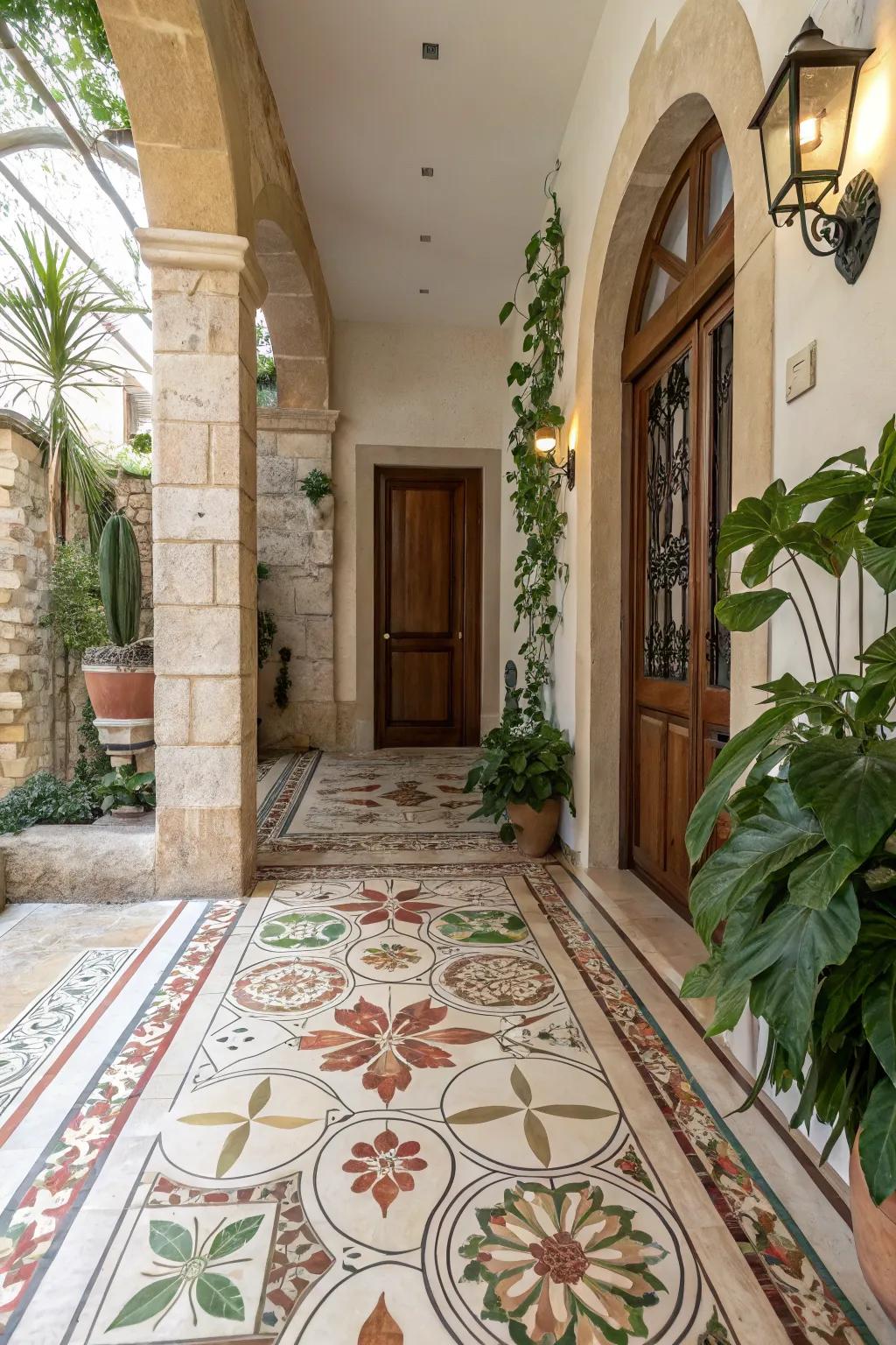 Refresh your entry with botanical patterned tiles
