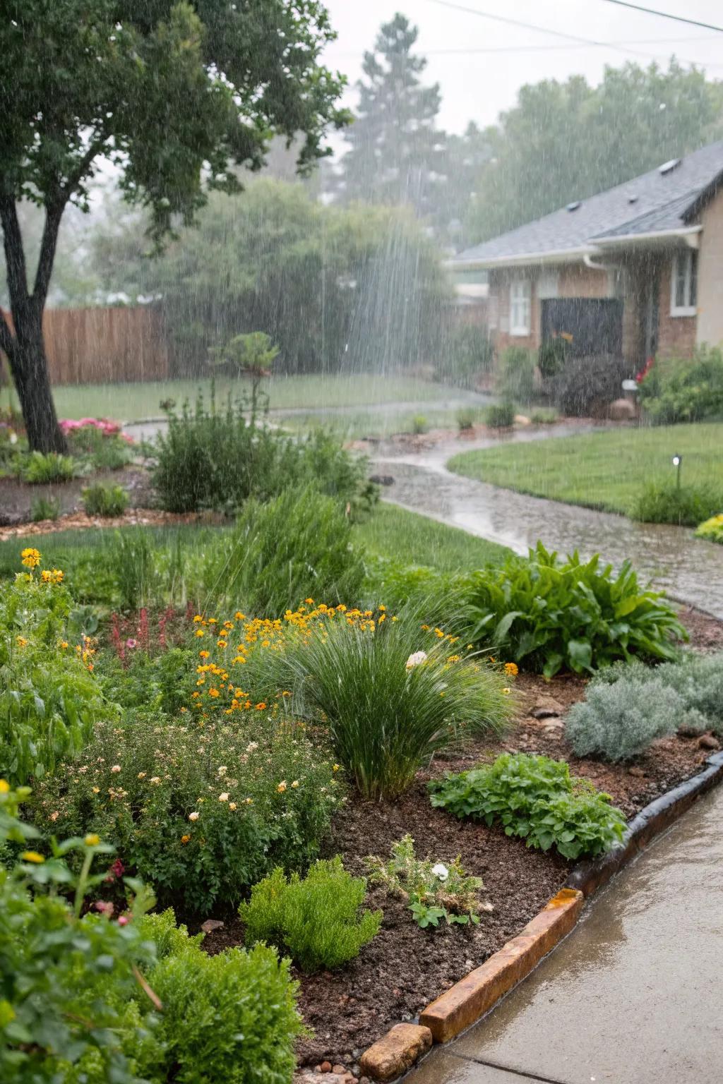 Rain gardens offer sustainable beauty.