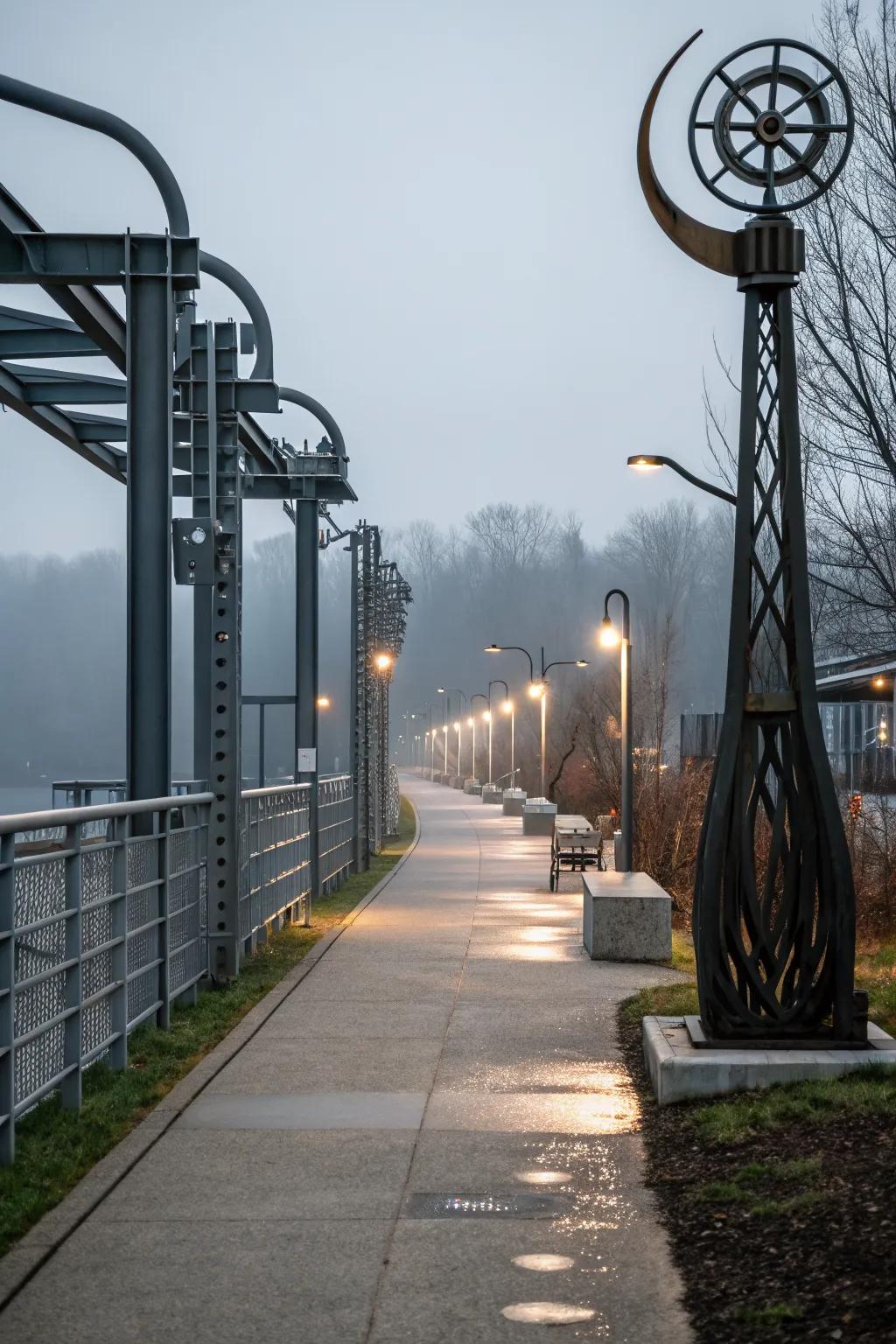 Pathway enhanced with modern metal accents.