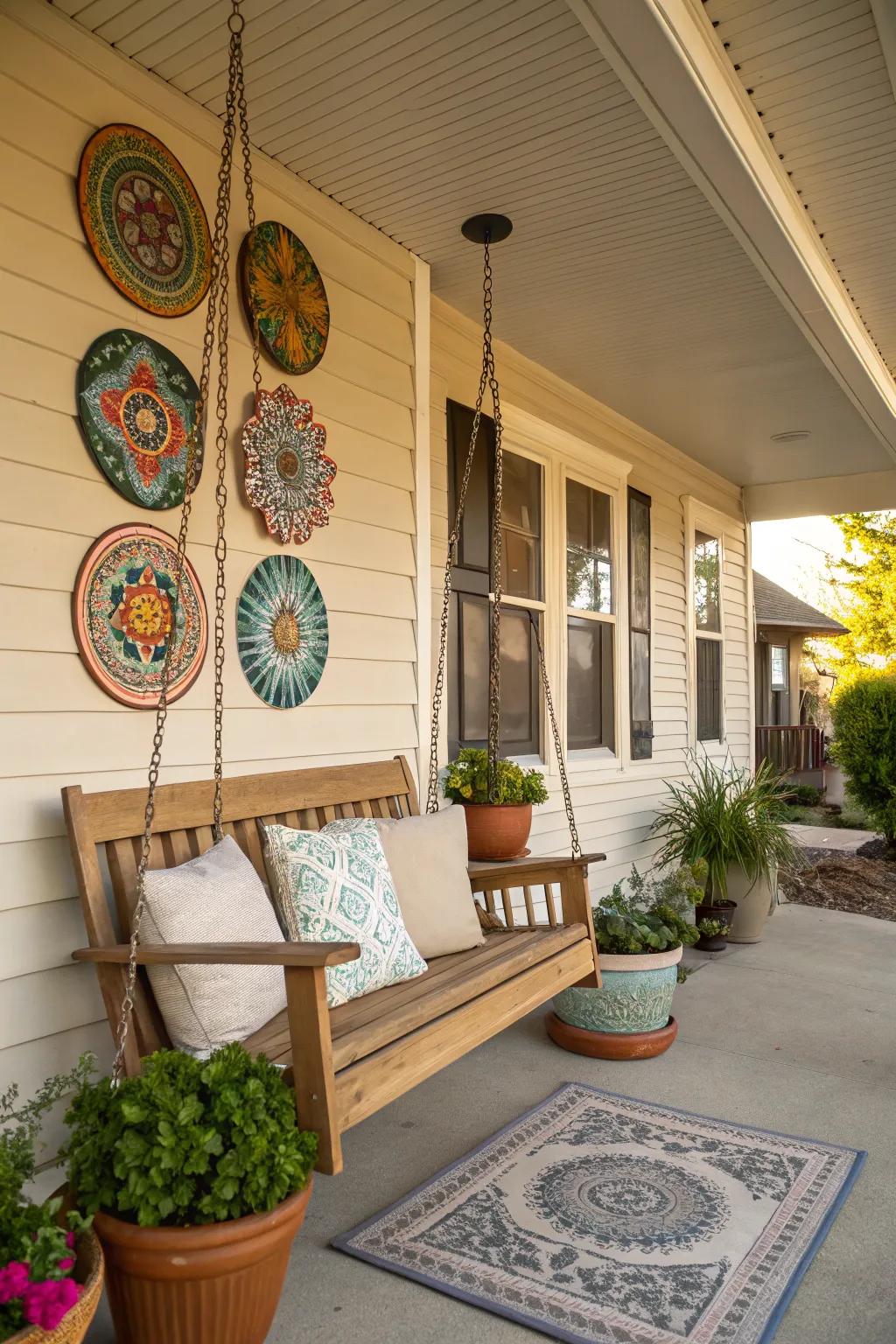 Wall art adds character and reflects your personal style on the porch.