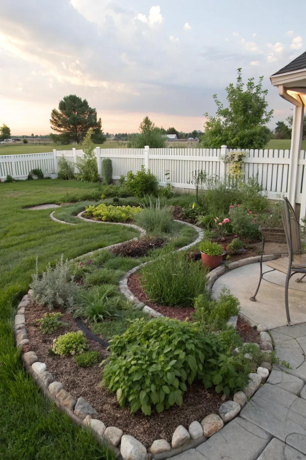 An herb spiral offers beauty and culinary function.