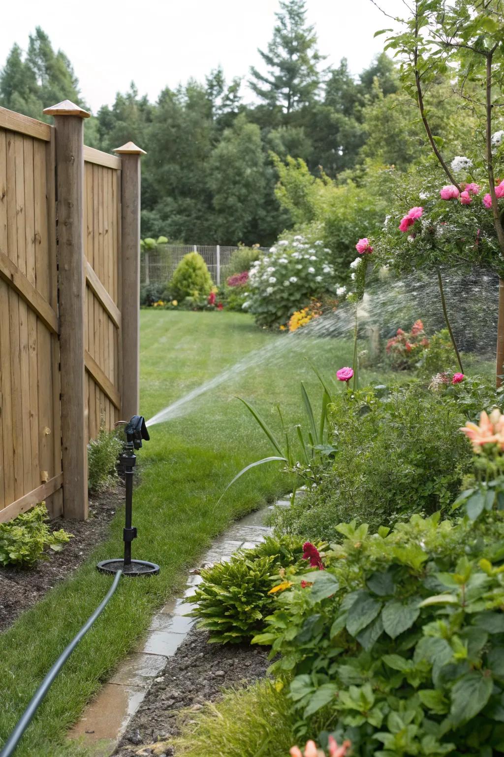 Motion-activated sprinklers add a playful element to deer deterrence.
