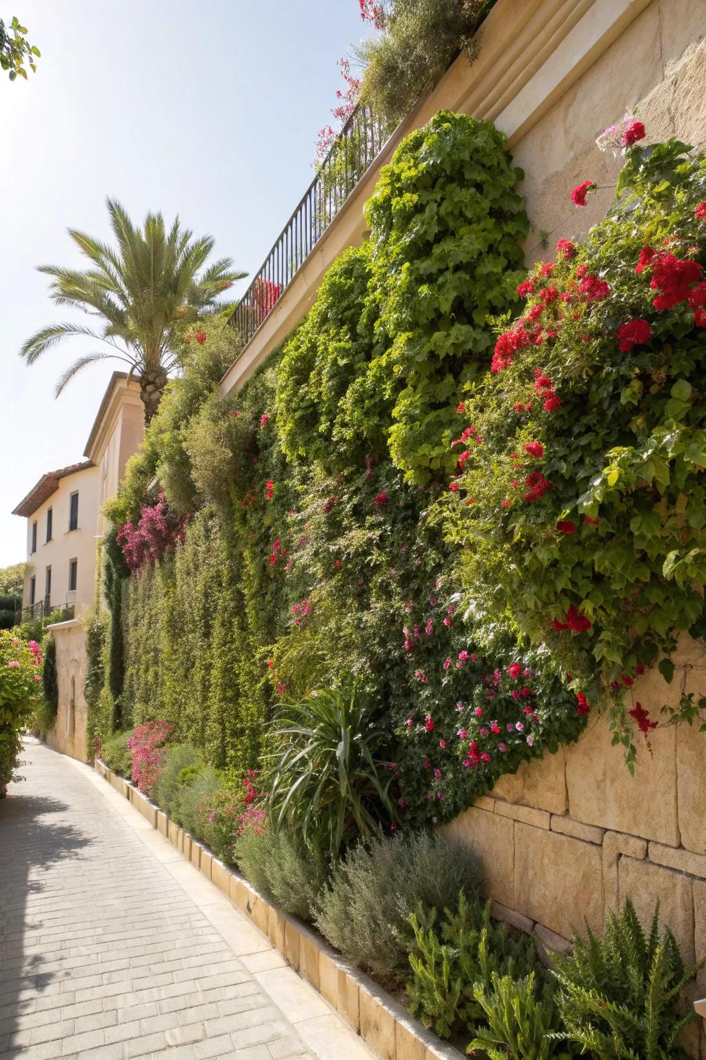 Vertical gardens create lush, space-efficient greenery in small areas.