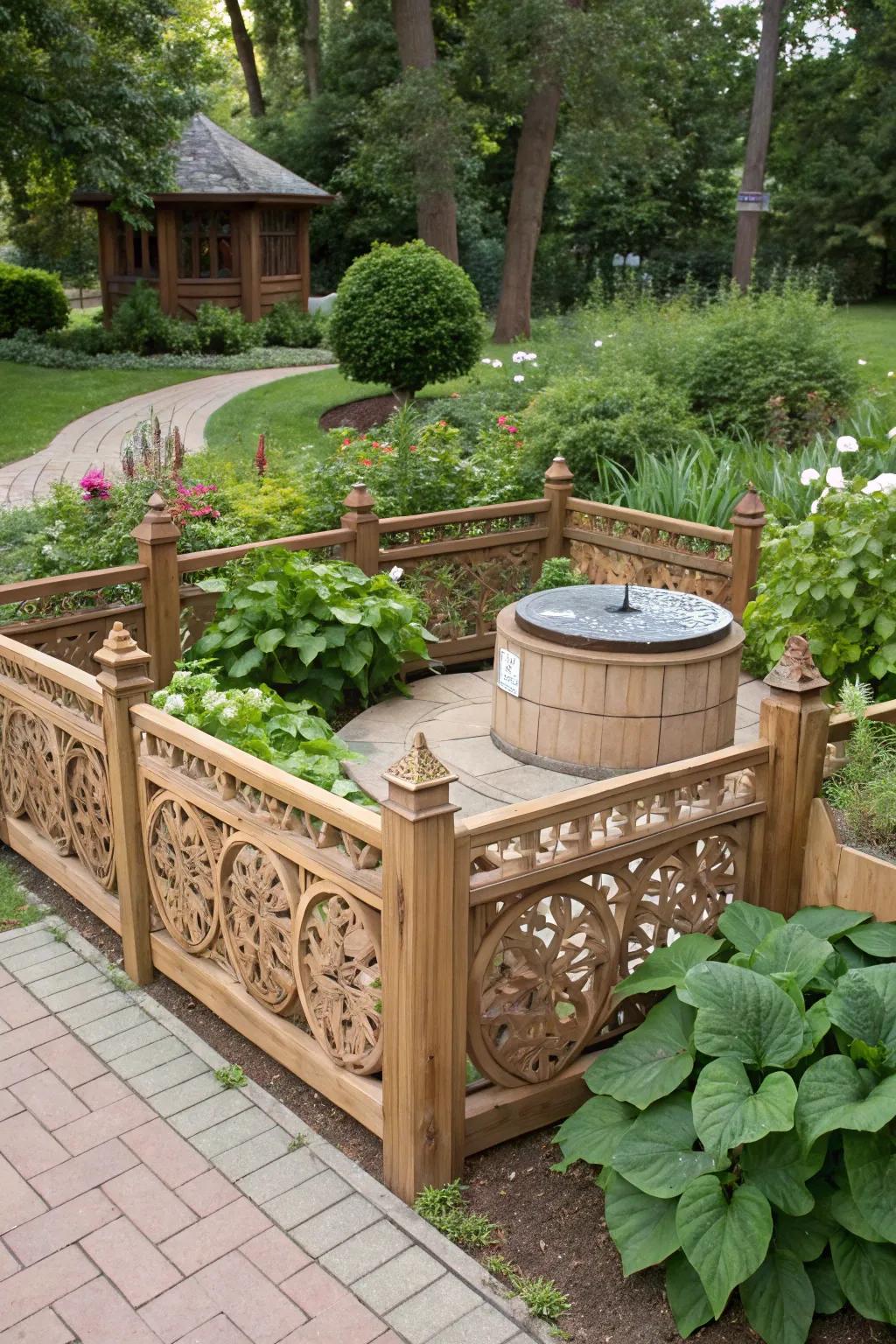A decorative fence offers structure and charm while concealing septic tank areas.