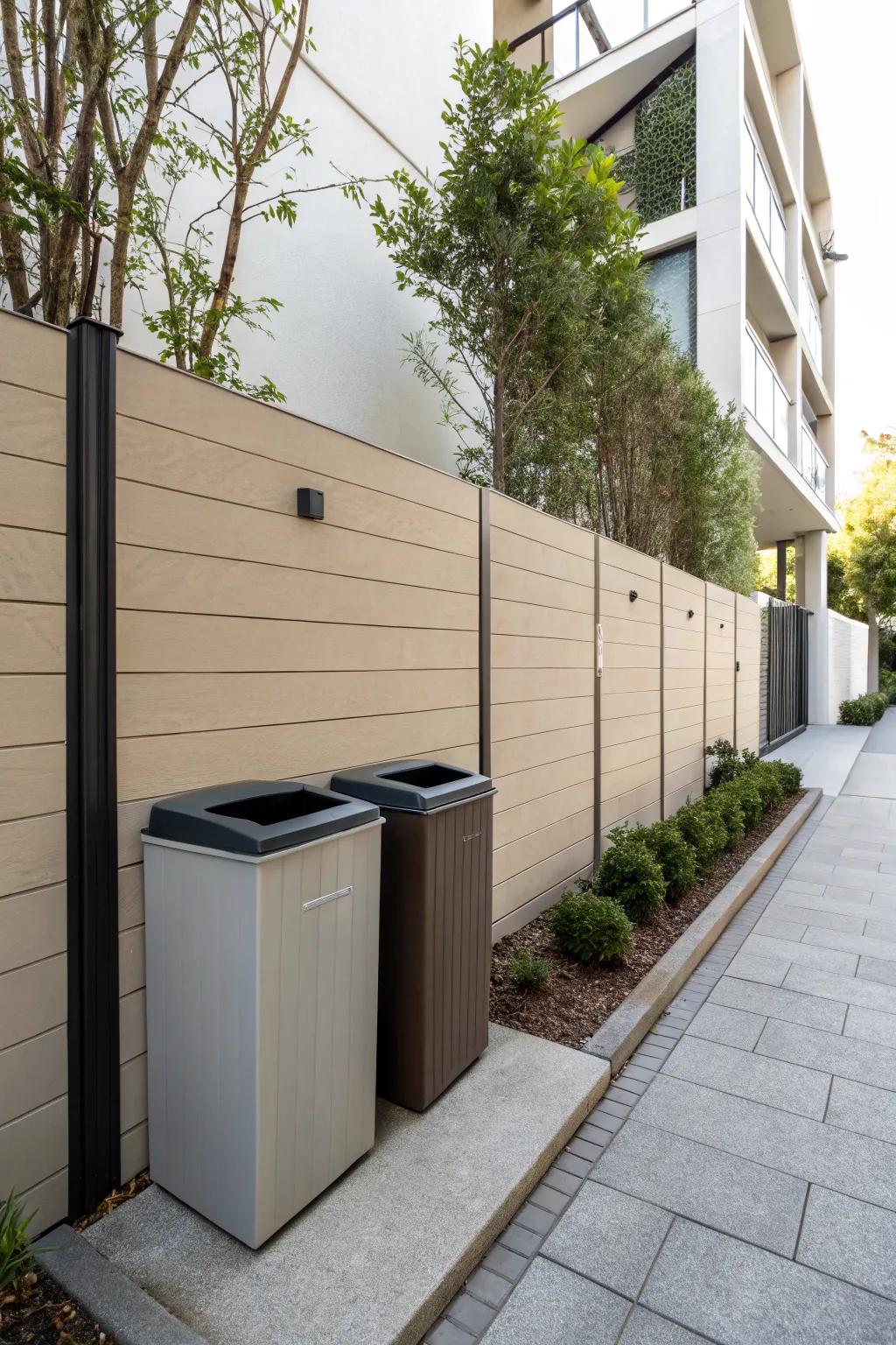Faux wall extensions offer a modern and sleek way to conceal trash cans.