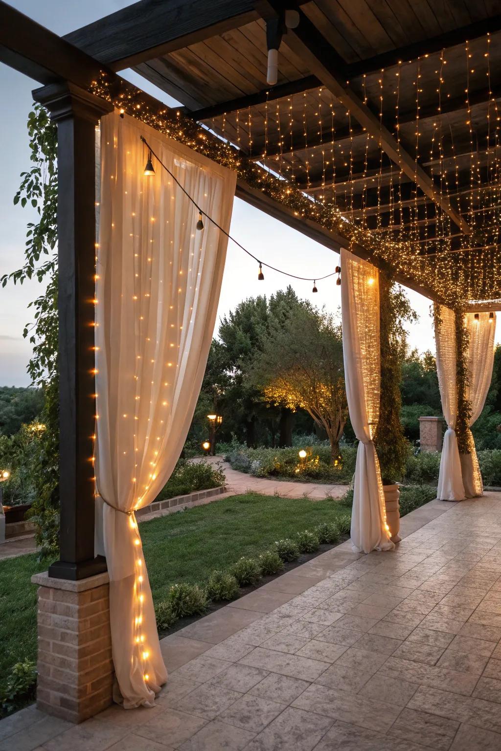 Curtain lights provide a stunning, dramatic effect.