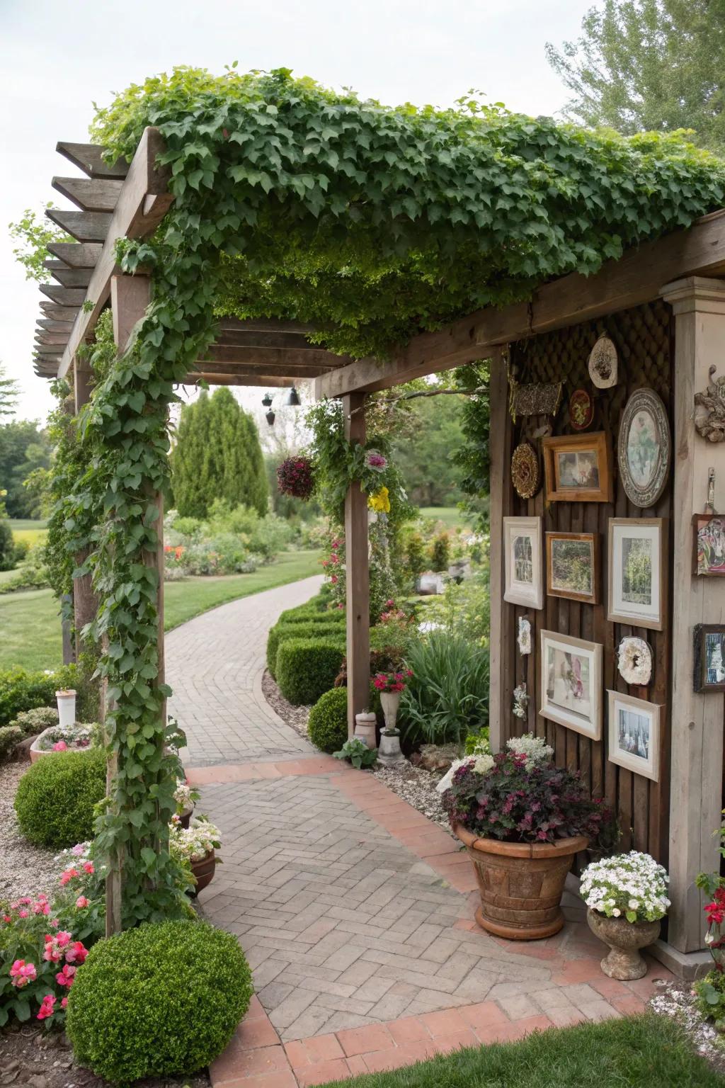 Personal touches make this pergola a unique and inviting space.