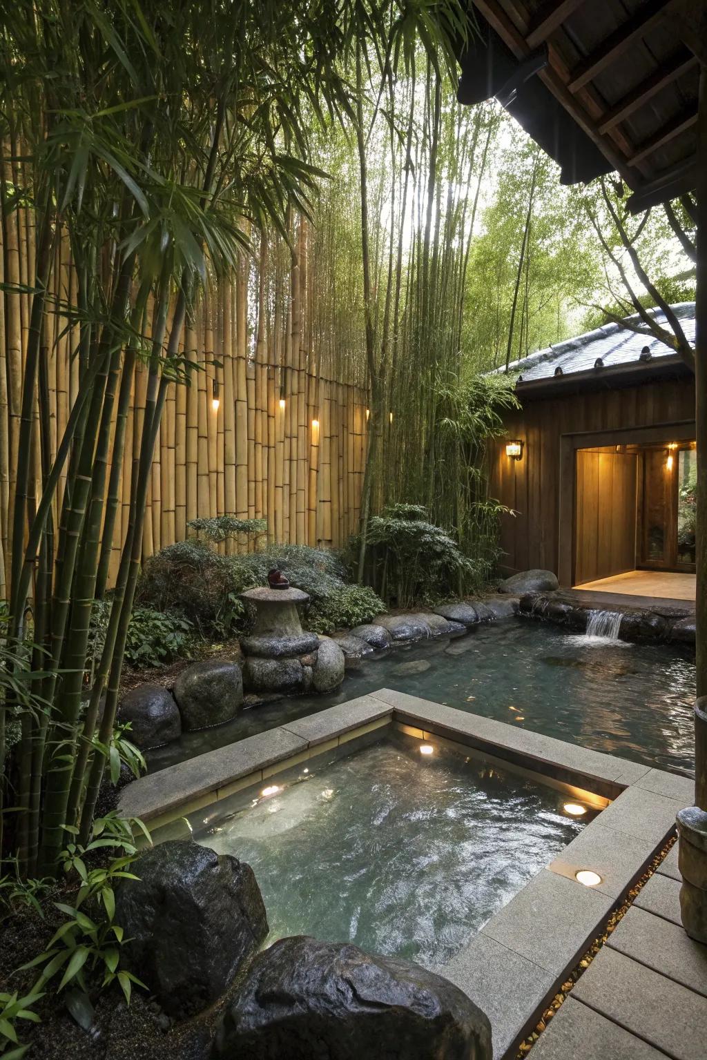 A peaceful zen jacuzzi area perfect for meditation and relaxation